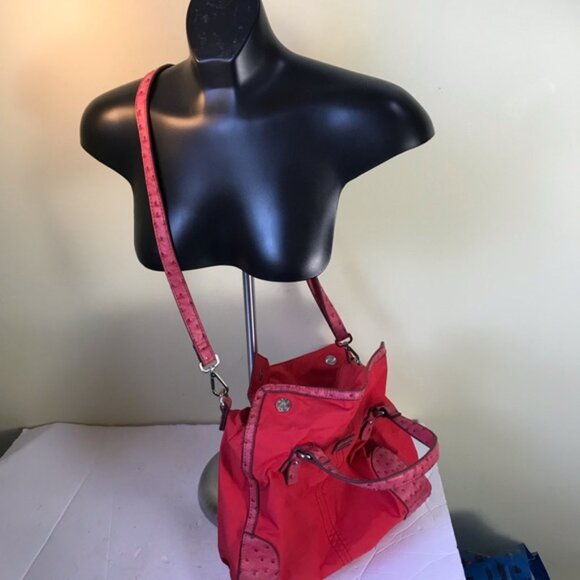 UNITED COLORS OF BENETTON Nylon Satchel Shoulder Crossbody Bag Tote Zip Snap Red - Picture 7 of 15